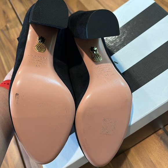 AQUAZZURA Sandy Suede Block-Heel Bow Pump, 41 - Picture 5 of 12